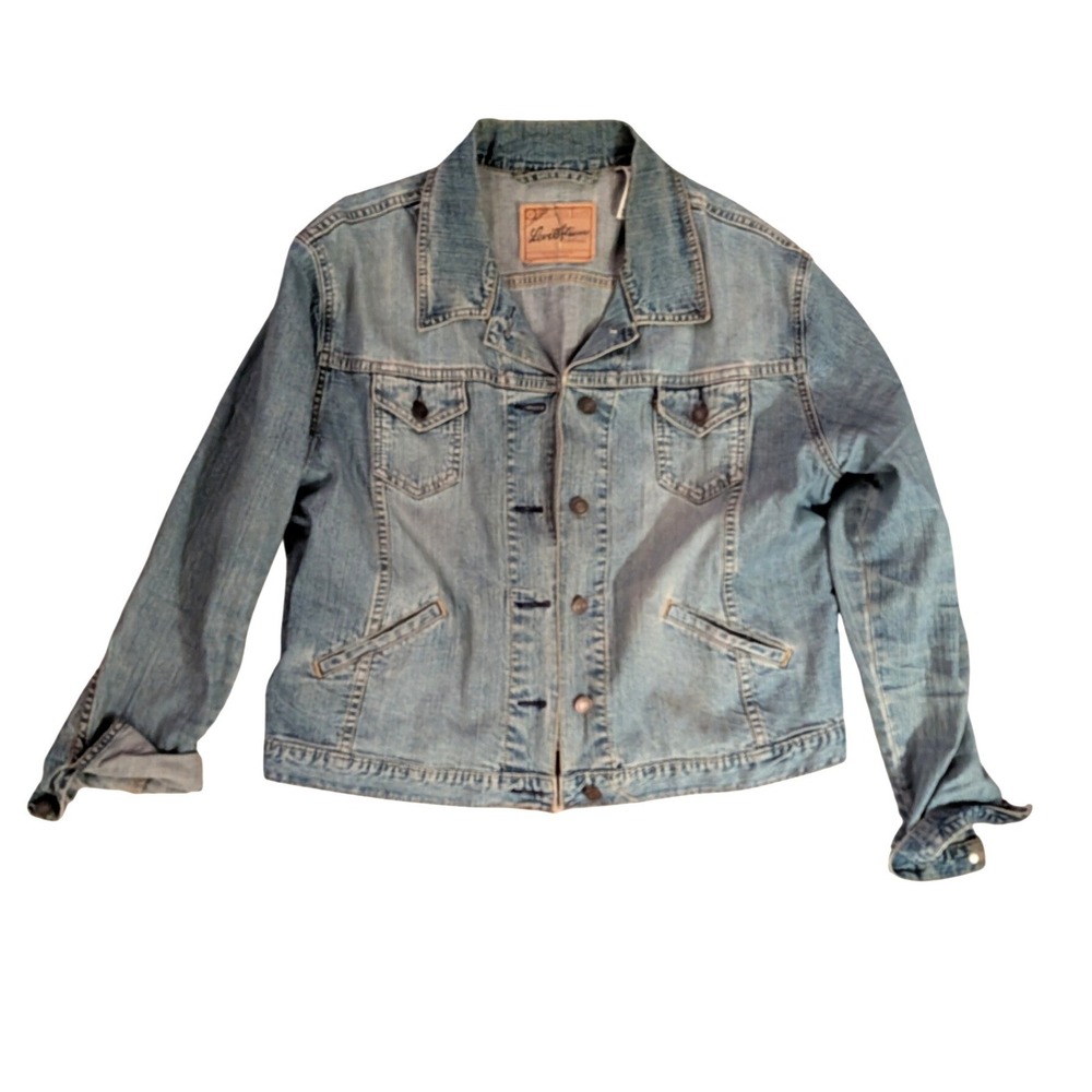 Vintage Levi Strauss Women's Denim Trucker Jacket Medium Wash Blue- L